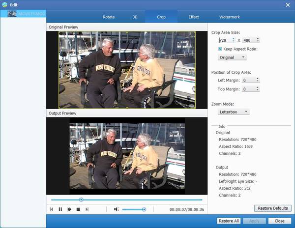 Окно Crop в Tipard MXF Converter