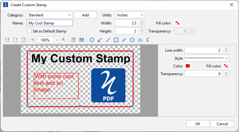 Окно Create Custom Stamp в PDF Studio