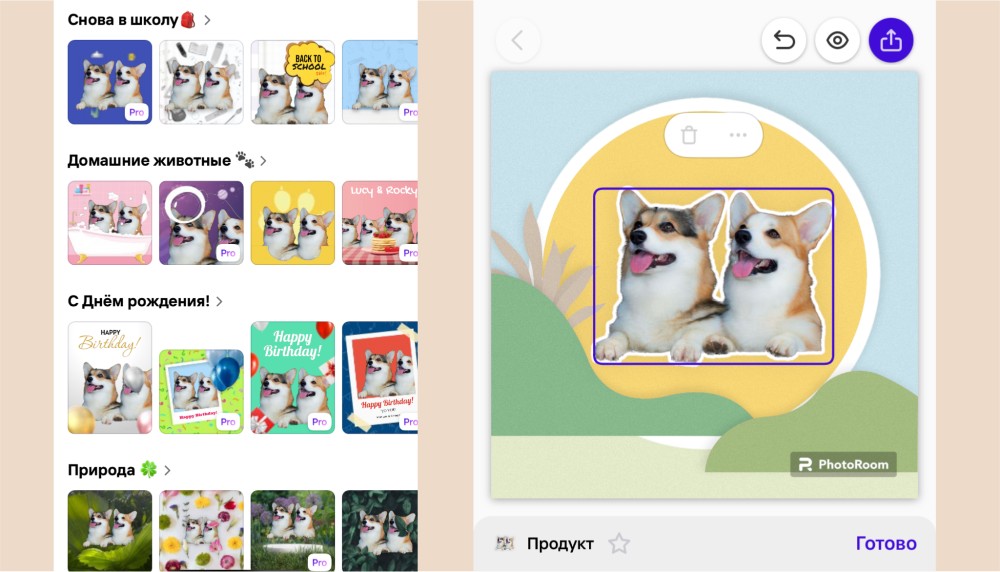 Удаление фона в мобильном приложении PhotoRoom