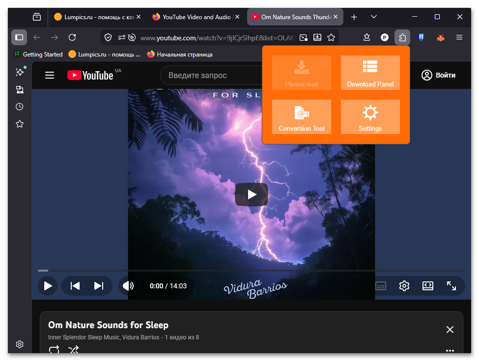 Меню форматов YouTube Video and Audio Downloader WebEx