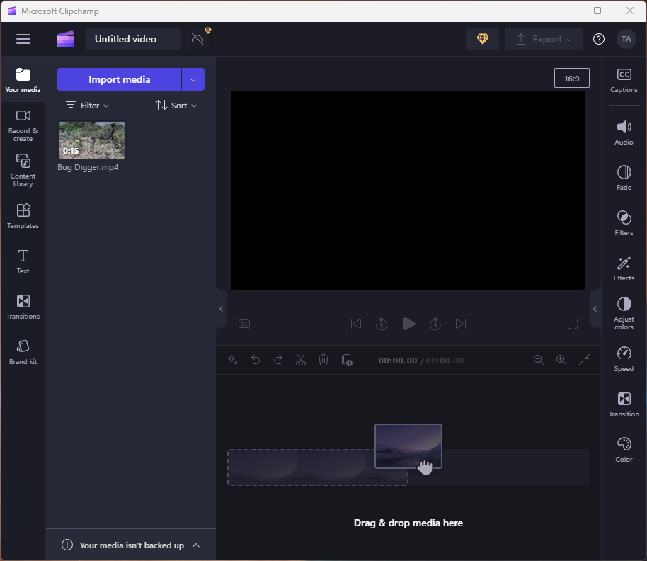 Импорт видео в Clipchamp