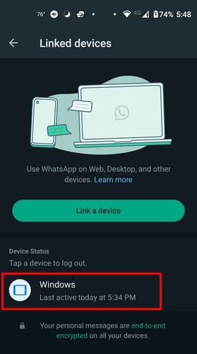 Устройство Windows в разделе Связанные устройства WhatsApp на телефоне