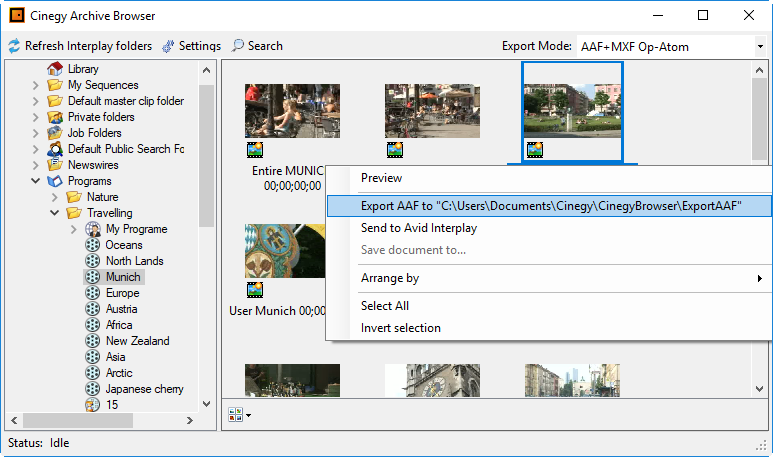 Cinegy Archive Browser: экспорт AAF в Avid/Adobe workflow