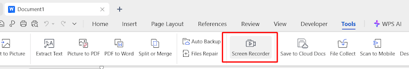 Выбор параметров записи экрана в WPS Office