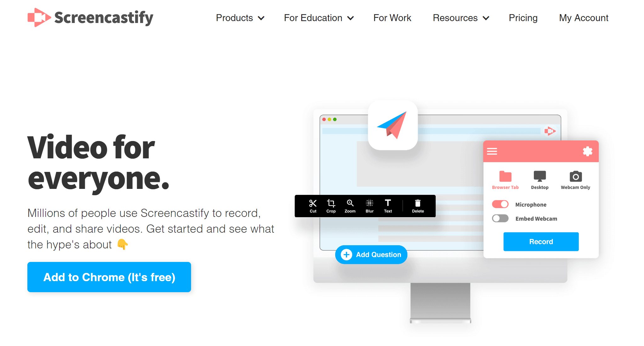 Интерфейс расширения Screencastify