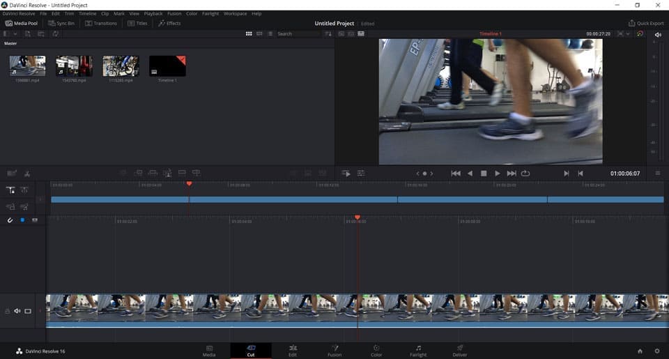 Интерфейс DaVinci Resolve для монтажа аниматика