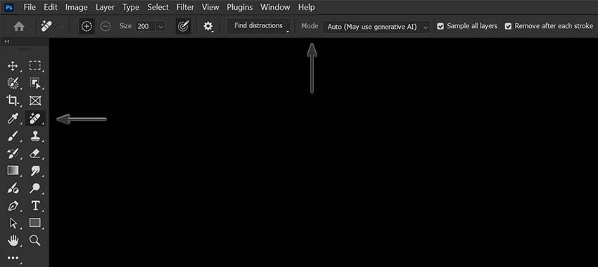 Adobe Photoshop: выбор Remove Tool