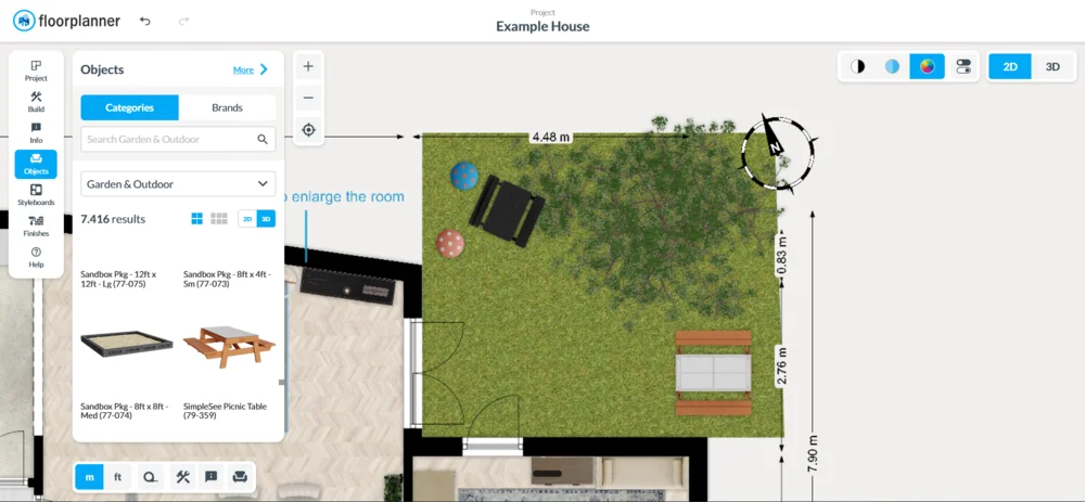 Floorplanner: 2D-план наружной зоны и открытая категория Garden & Outdoor