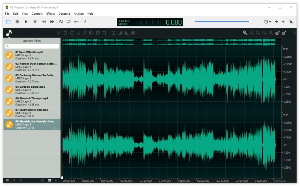 Интерфейс Ocenaudio с открытой стереодорожкой