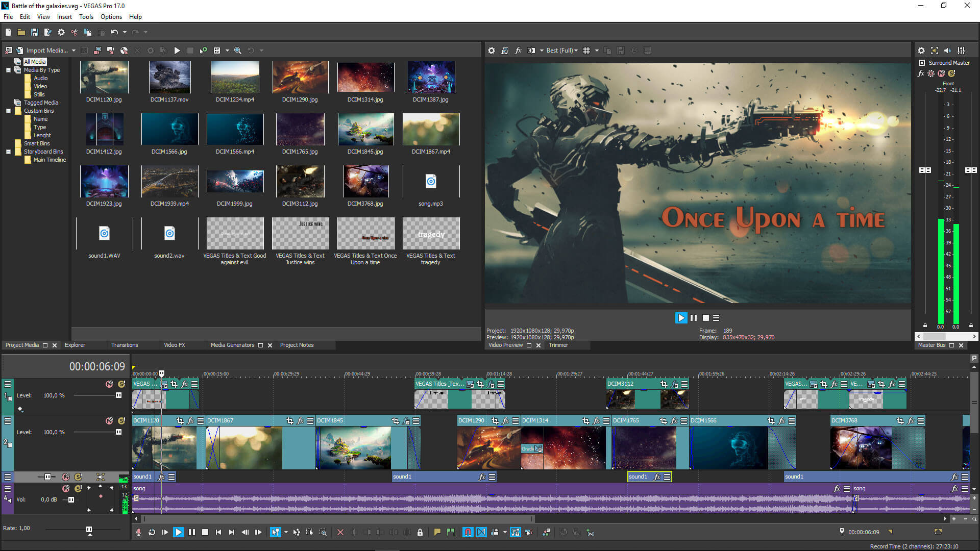 Интерфейс VEGAS Pro с аудиодорожками