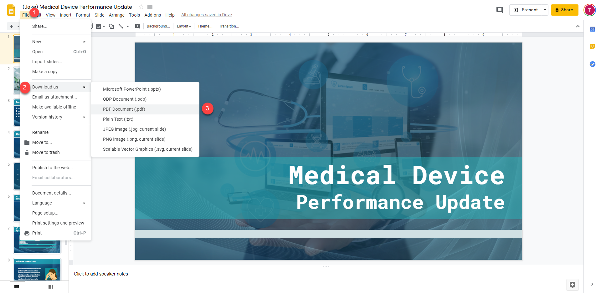 Google Slides: File, Download и PDF Document