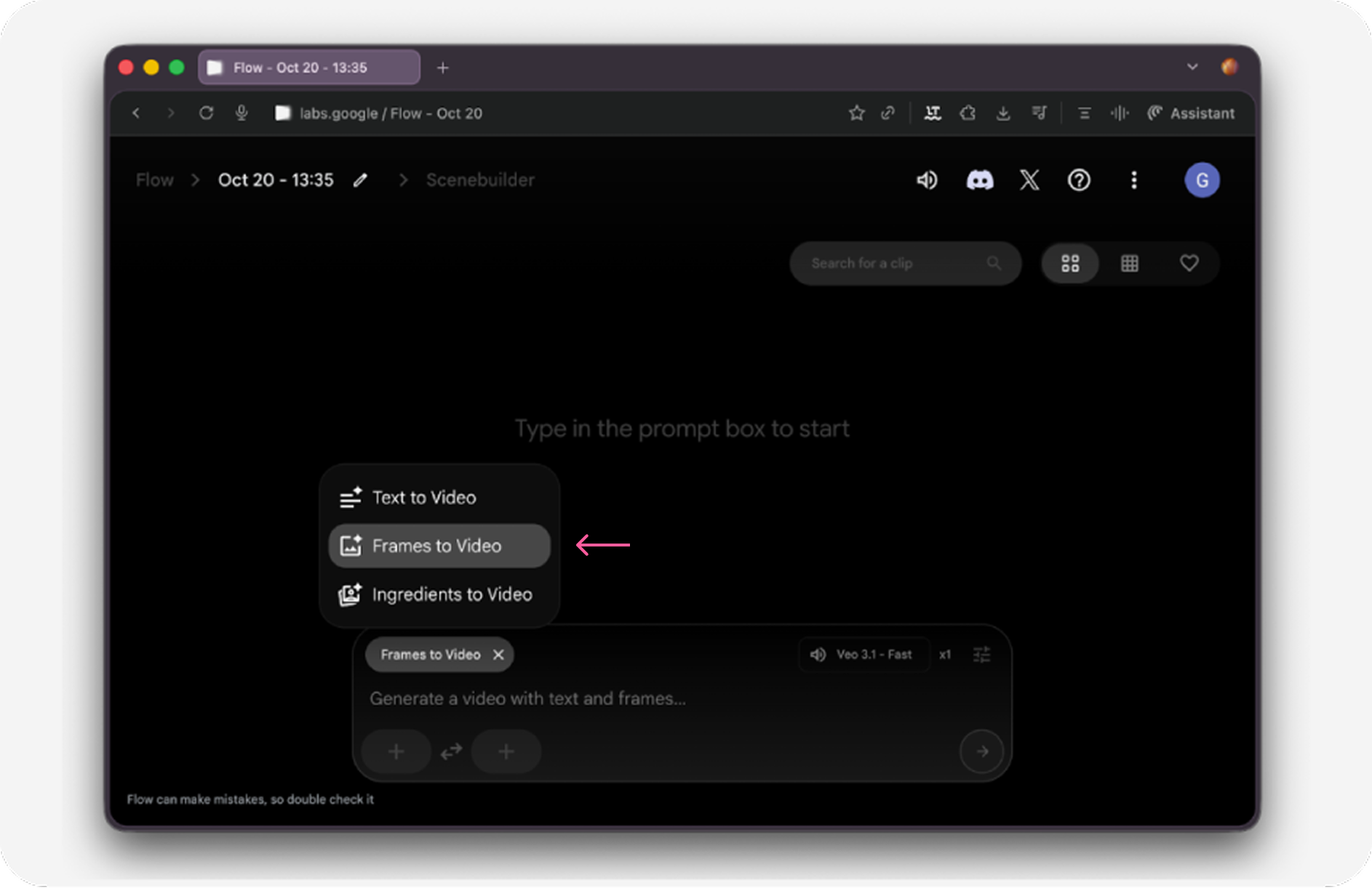 Интерфейс Google Flow для работы с Veo
