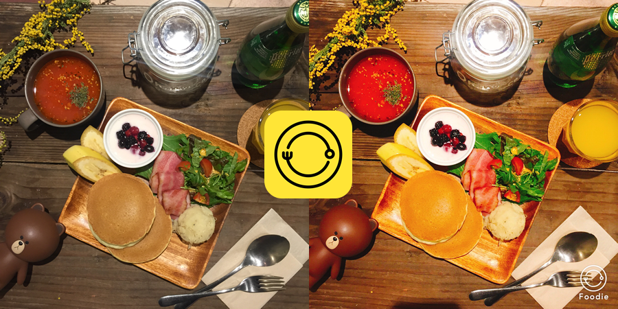 Foodie показывает обработку еды до и после применения фильтра
