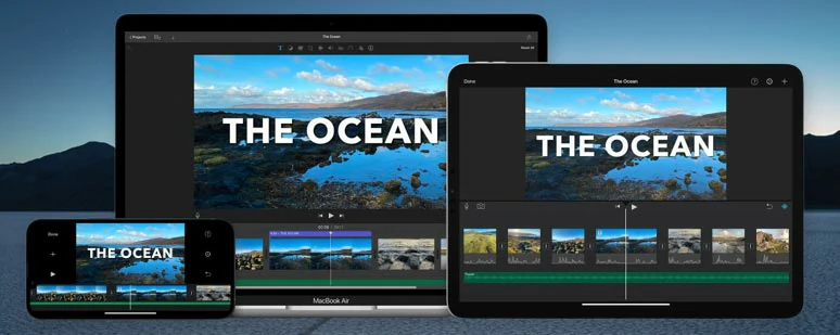Интерфейс iMovie на Mac и мобильных устройствах Apple