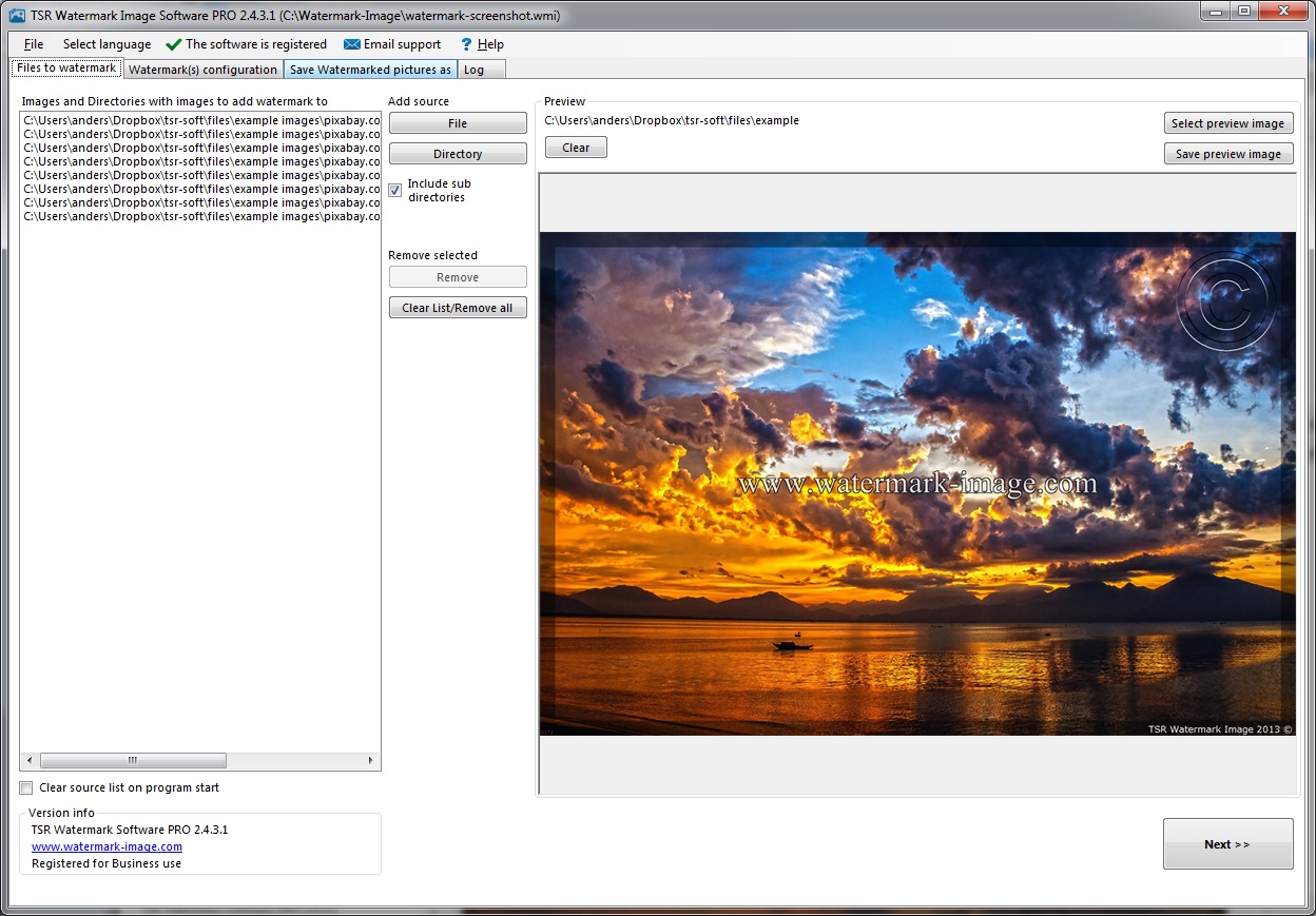 Выбор файлов в TSR Watermark Image Software