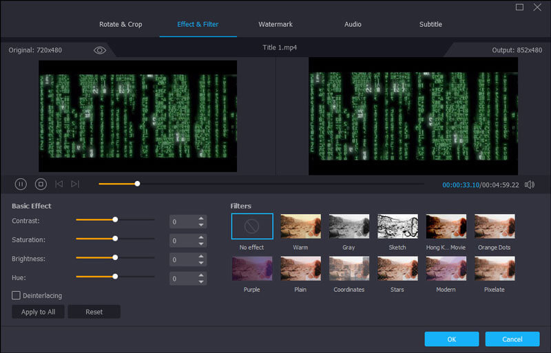 Настройка Effect & Filter в Vidmore Video Converter