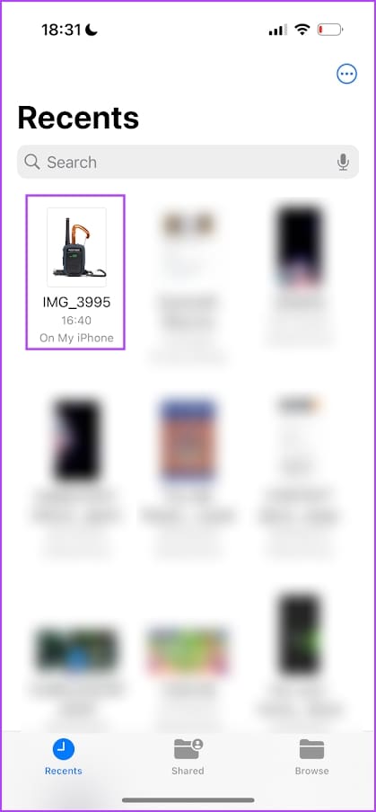 Длительное нажатие на DNG в приложении Files на iPhone