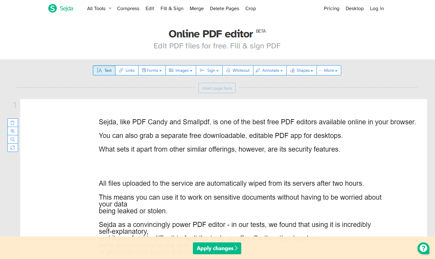Интерфейс Sejda PDF Editor