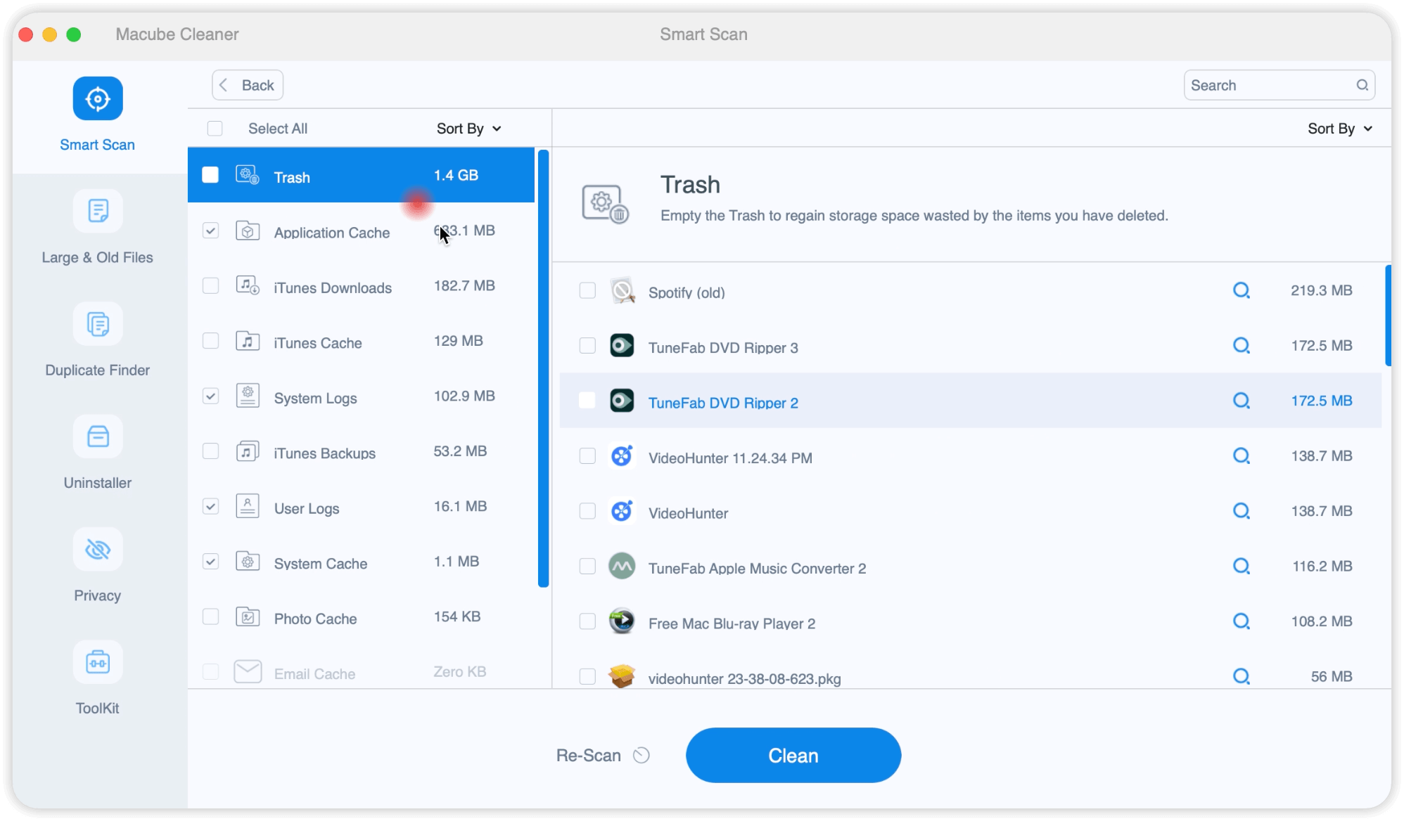 Интерфейс Macube Cleaner
