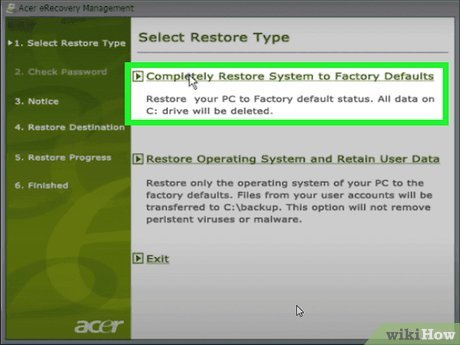 Полное восстановление Acer до заводских настроек в eRecovery