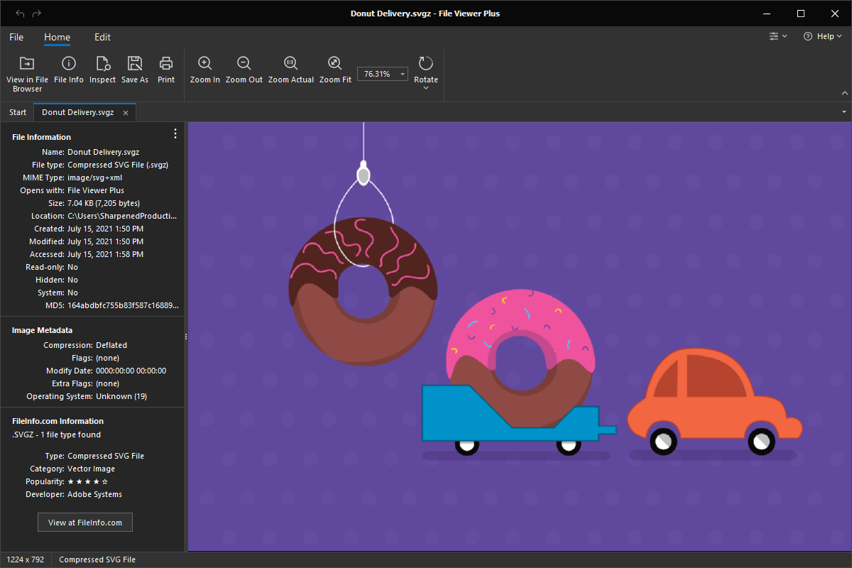 SVGZ-файл Donut Delivery открыт в File Viewer Plus