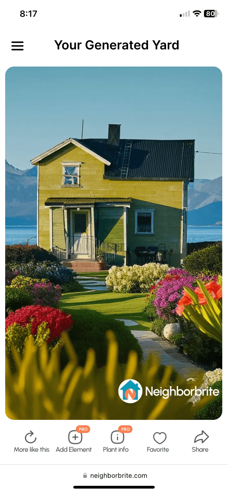 Интерфейс Neighborbrite с командами More like this, Add Element и Plant info