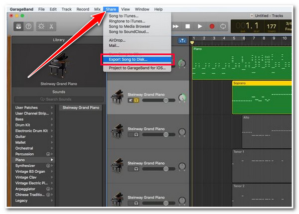 Команда Export Song to Disk в GarageBand