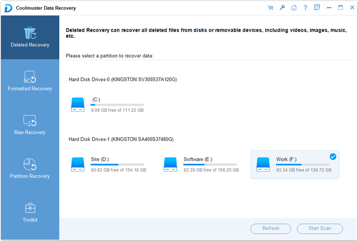 Выбор режима в Coolmuster Data Recovery