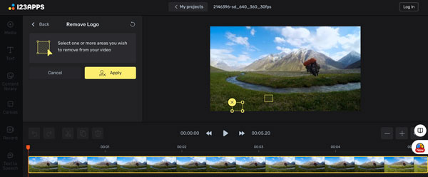 Интерфейс Remove Logo в 123apps с временной шкалой