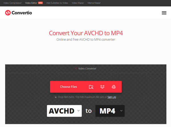 Интерфейс видеоконвертера Convertio
