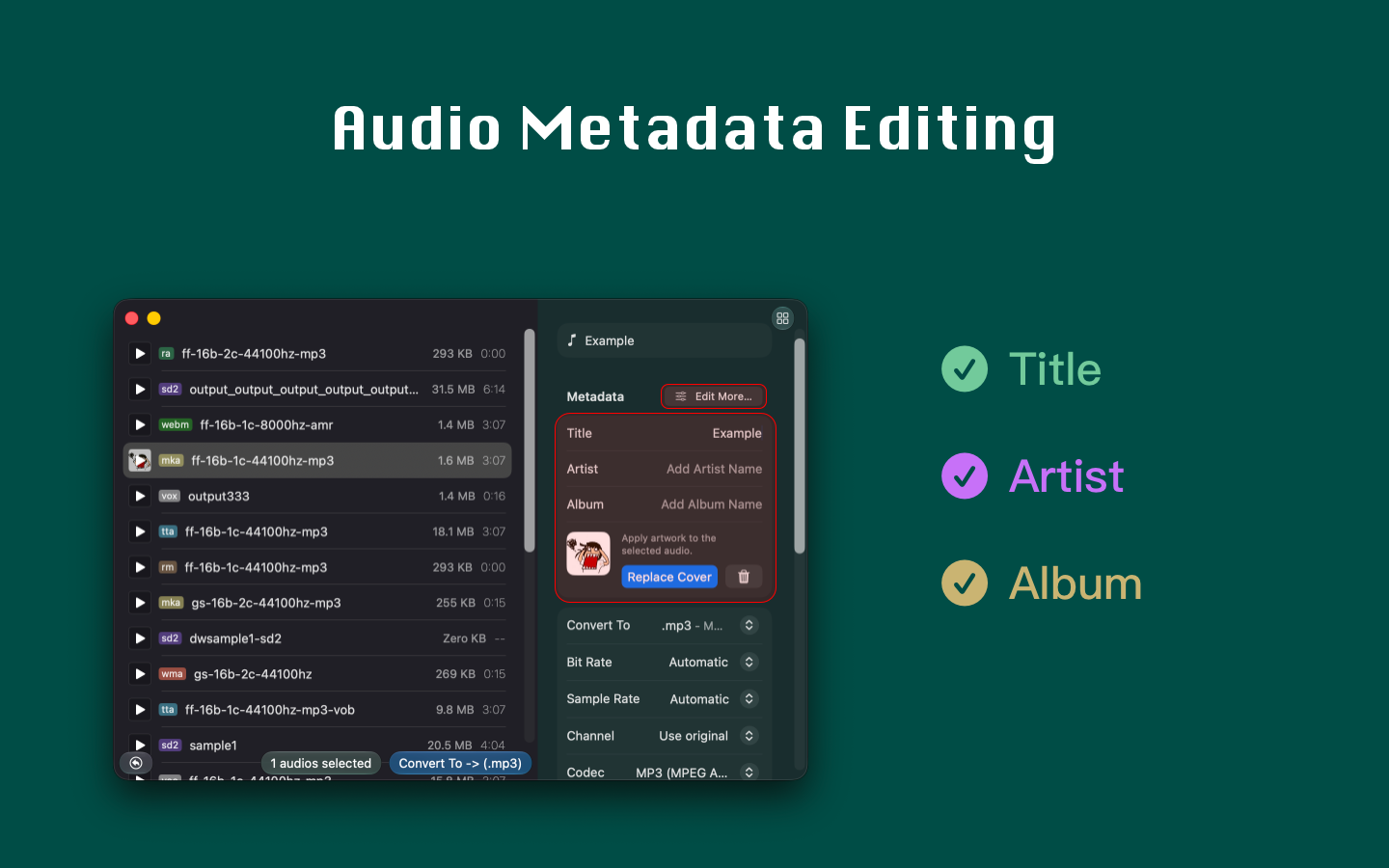 Audioer с редактором метаданных аудиофайла