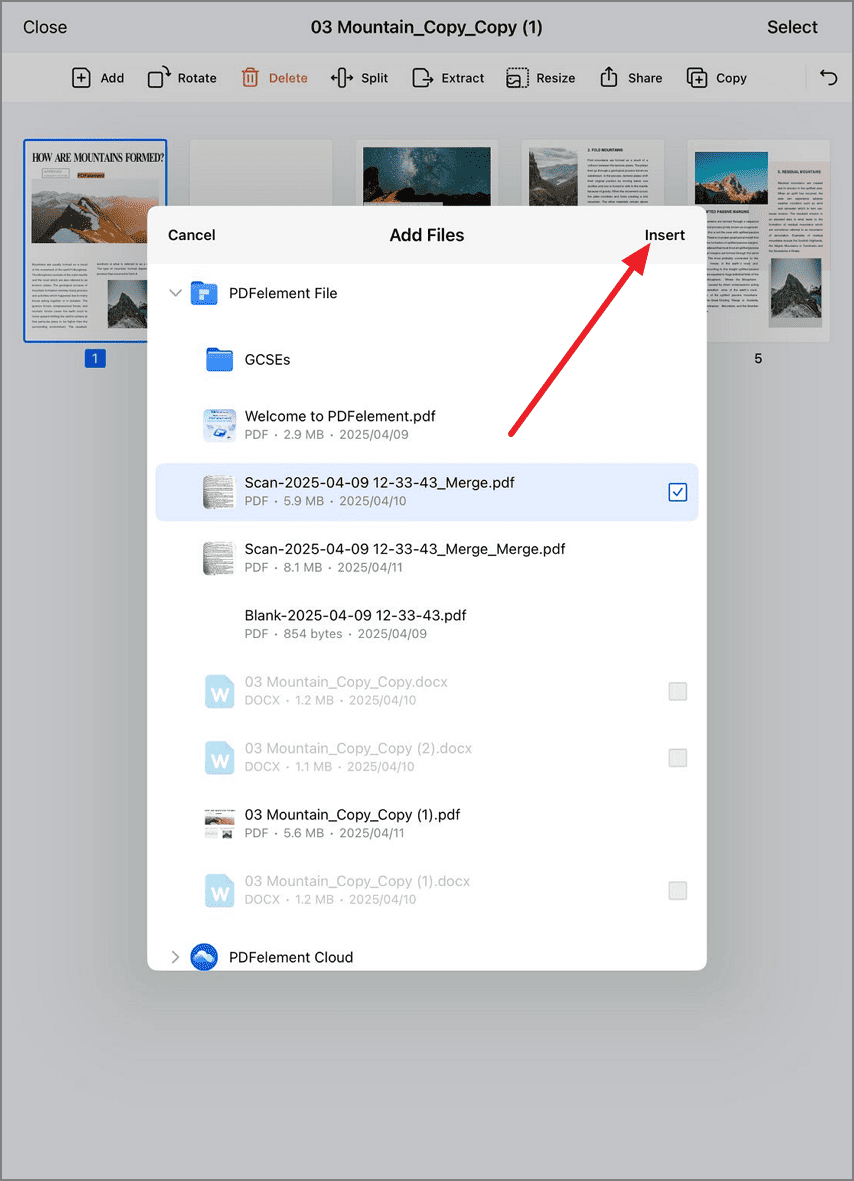 Вставка PDF из Files в PDFelement для iOS