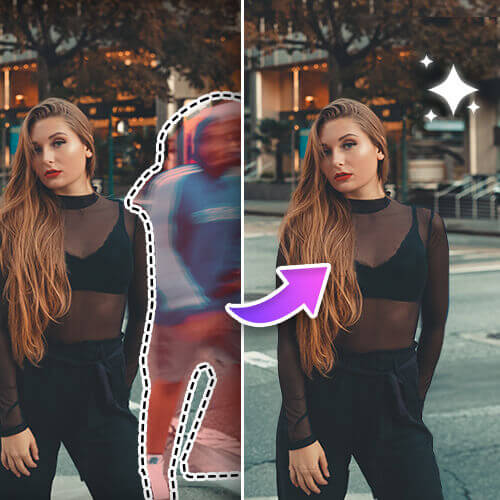 Удаление лишнего человека с фото в YouCam Perfect