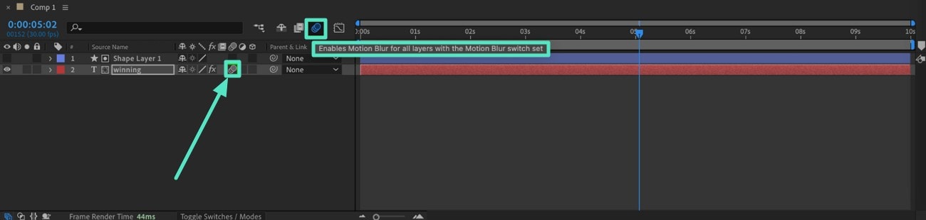 Настройка keyframes и движения текста в After Effects