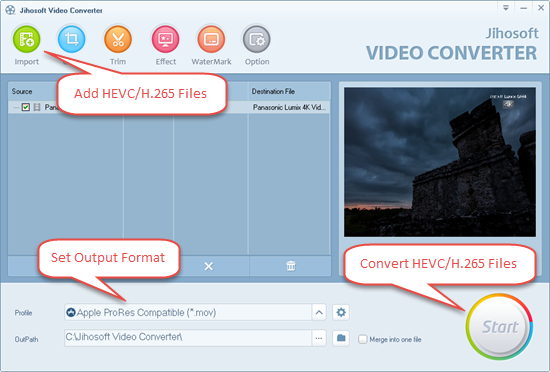 Интерфейс HEVC-конвертера Jihosoft
