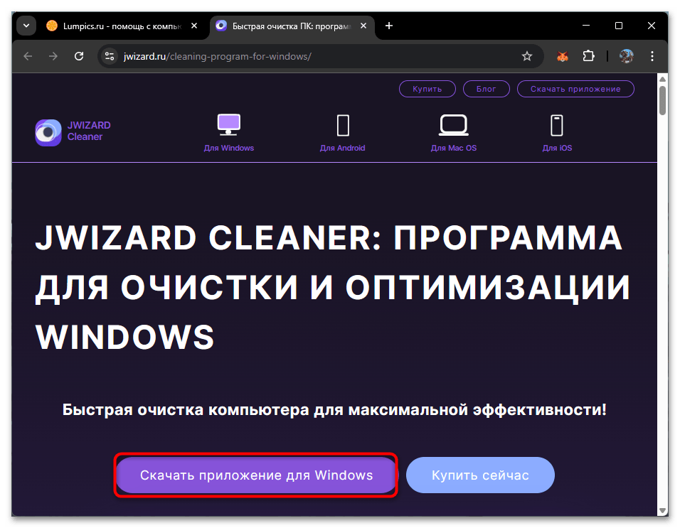 Интерфейс JWIZARD Cleaner