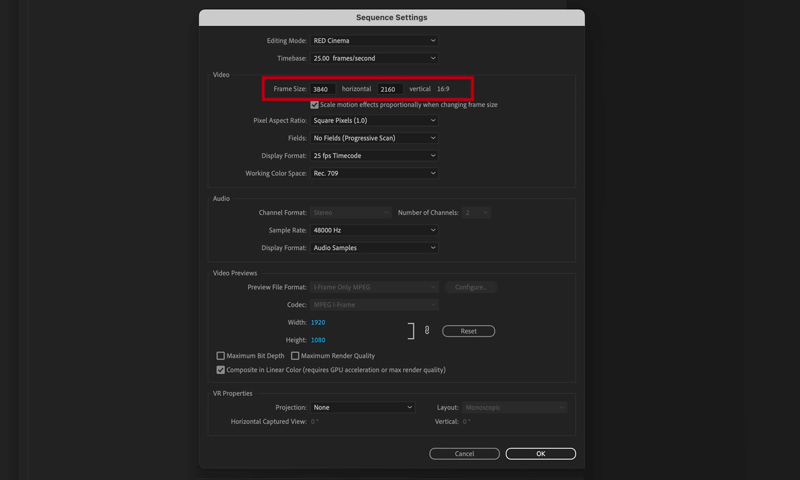 Изменение размера кадра в Adobe Premiere Pro