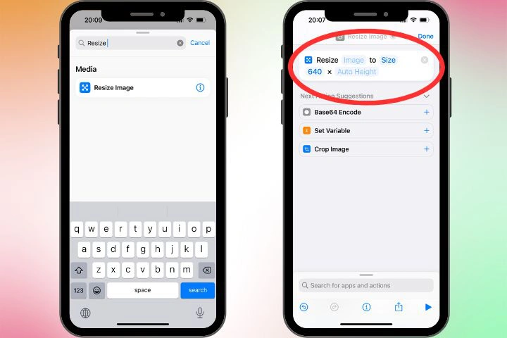 Добавление действия Resize Image в Shortcuts