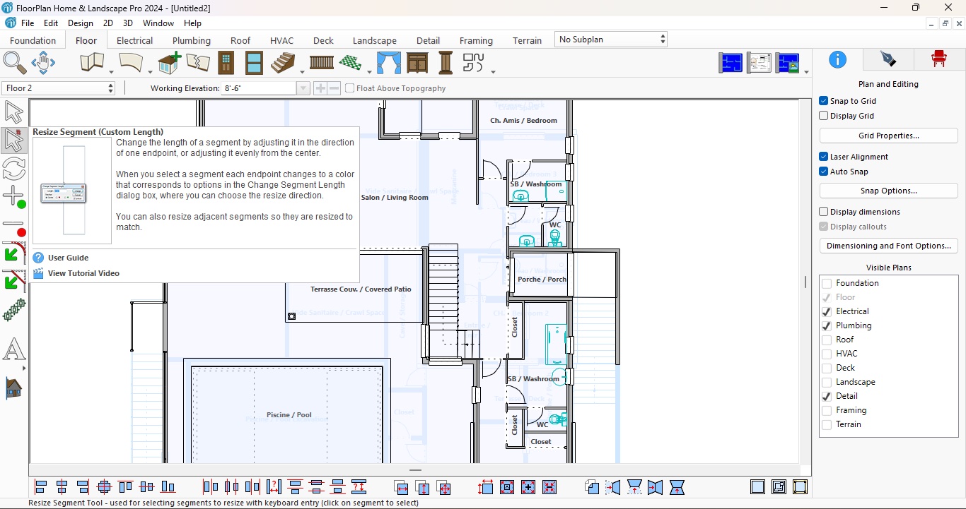 Интерфейс FloorPlan Pro с двухмерным планом и вкладками этапов проектирования