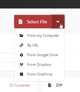 CloudConvert: меню Select File для загрузки исходного файла