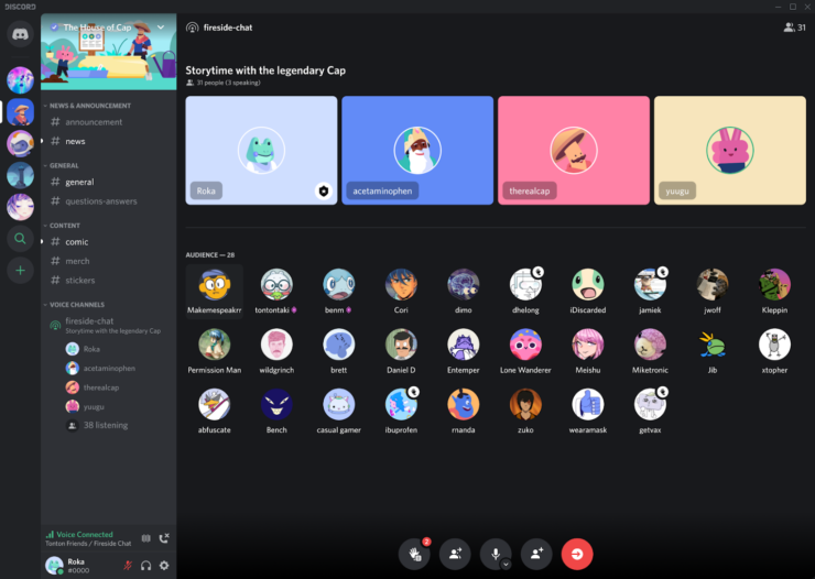 Окно голосового и текстового общения Discord