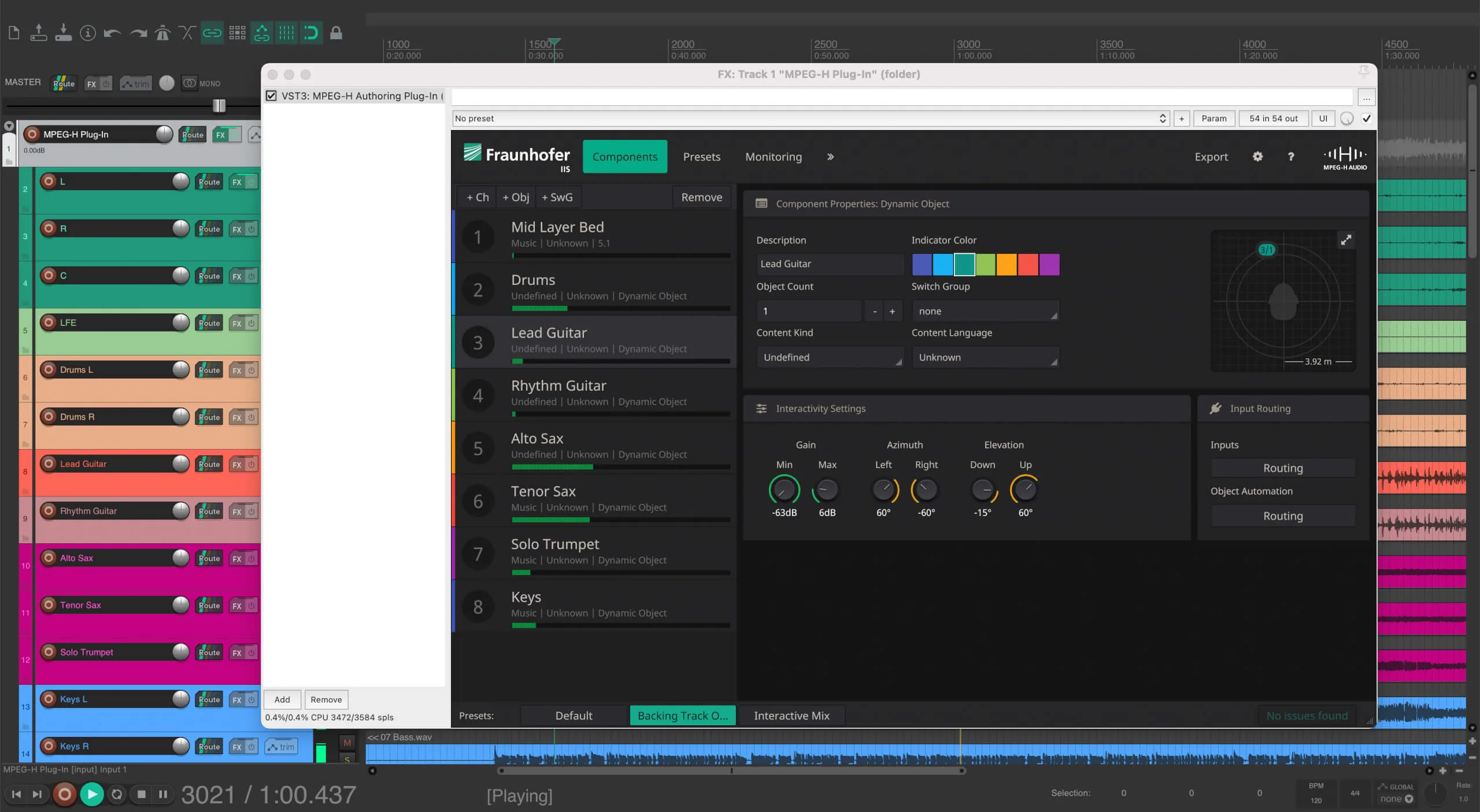 MPEG-H Authoring Plug-in в DAW с объектами, компонентами и interactivity settings