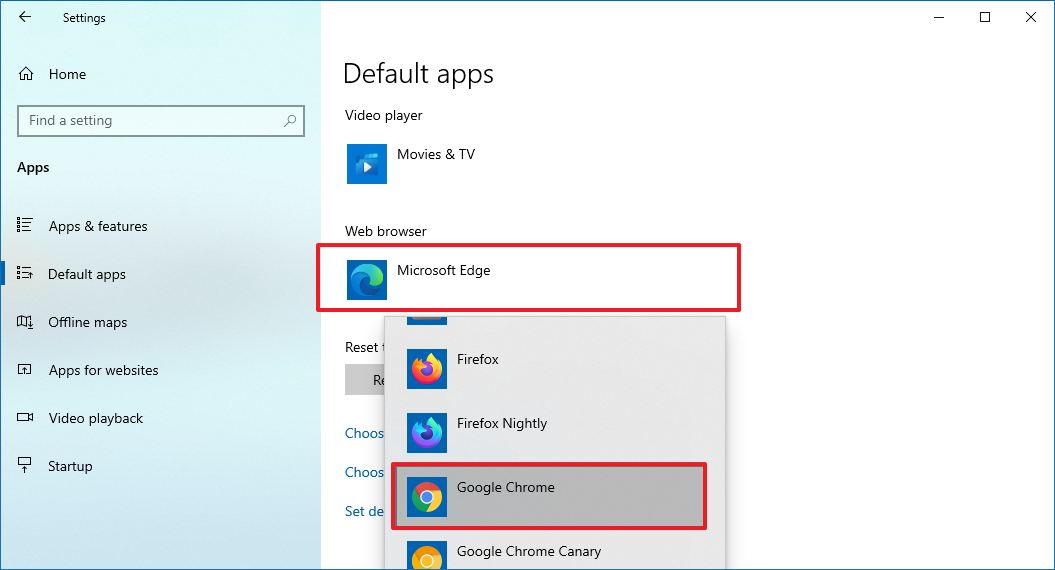 Выбор веб-браузера по умолчанию в Windows 10