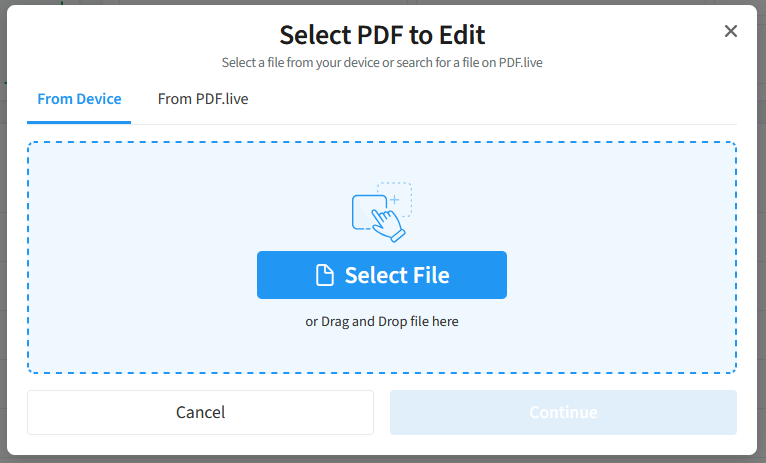 Загрузка PDF в редактор PDF.Live