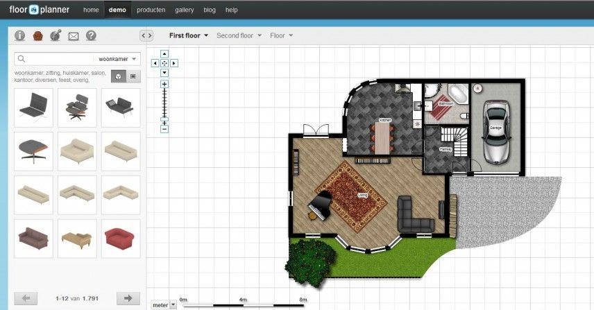 Интерфейс Floorplanner с планом дома и гаражом