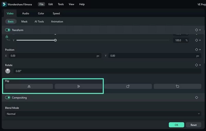 Горизонтальное и вертикальное отражение в Wondershare Filmora