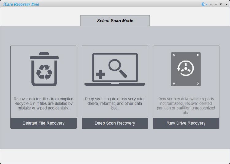 Выбор режима в iCare Data Recovery