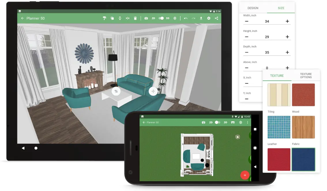 Мобильный интерфейс с переключением 2D и 3D