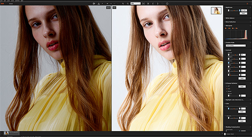 Интерфейс Sony Imaging Edge Desktop при редактировании RAW