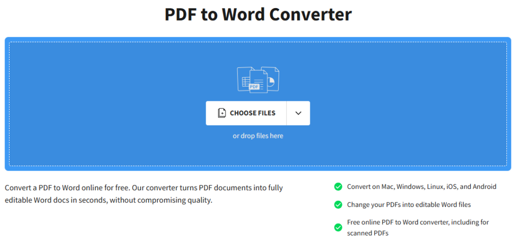 Интерфейс Smallpdf PDF to Word